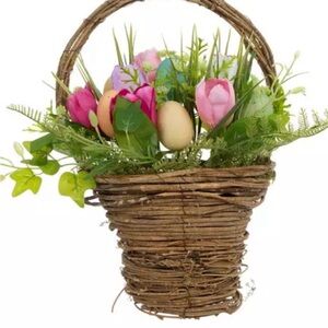 Easter decor Front Door  Basket with Tulips